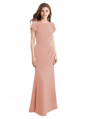 Low Back Soft Chiffon Boat Neck Long Sleeveless Prom Dress / Bridesmaid Dress Toowoomba