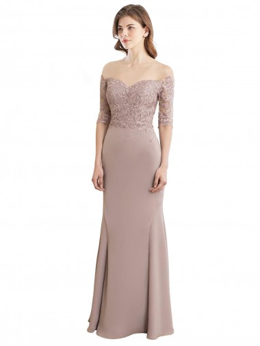 Keyhole Back Soft Chiffon & Lace Sweetheart Long Half Sleeves Bridesmaid Dress Toowoomba