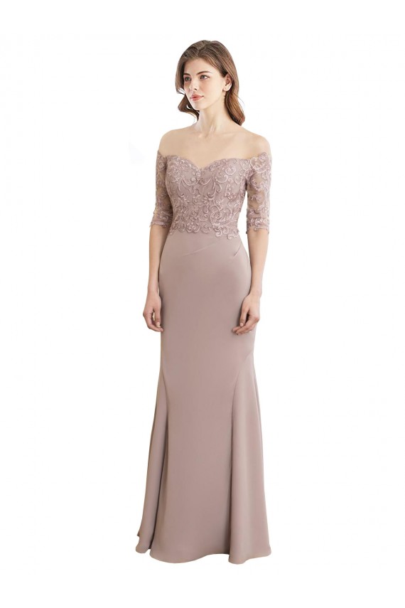 Keyhole Back Soft Chiffon & Lace Sweetheart Long Half Sleeves Bridesmaid Dress Toowoomba