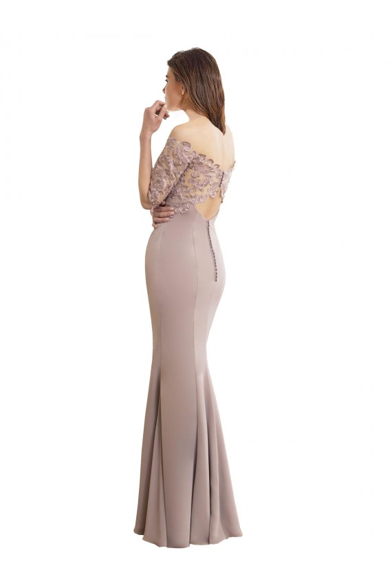 Keyhole Back Soft Chiffon & Lace Sweetheart Long Half Sleeves Bridesmaid Dress Toowoomba