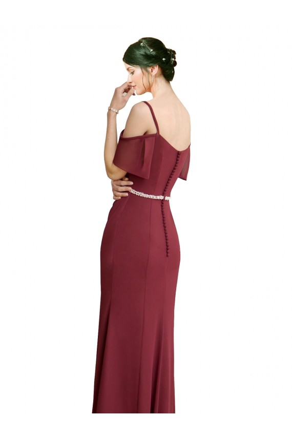 Low Back Burgundy Soft Chiffon Spaghetti Straps Long Cold Shoulder Bridesmaid Dress Toowoomba