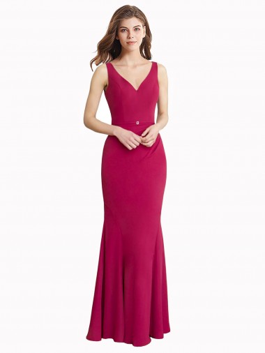 V-Back Red Soft Chiffon V-Neck Long Sleeveless Prom Dress / Bridesmaid Dress Toowoomba