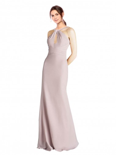 Open Back Sheath Soft Chiffon Halter Neck Long Sleeveless Bridesmaid Dress Toowoomba