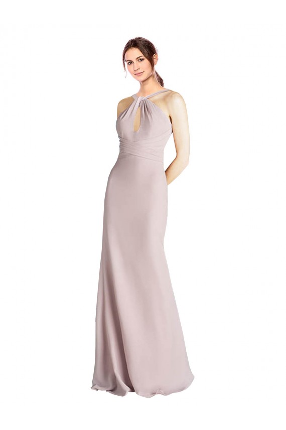 Open Back Sheath Soft Chiffon Halter Neck Long Sleeveless Bridesmaid Dress Toowoomba
