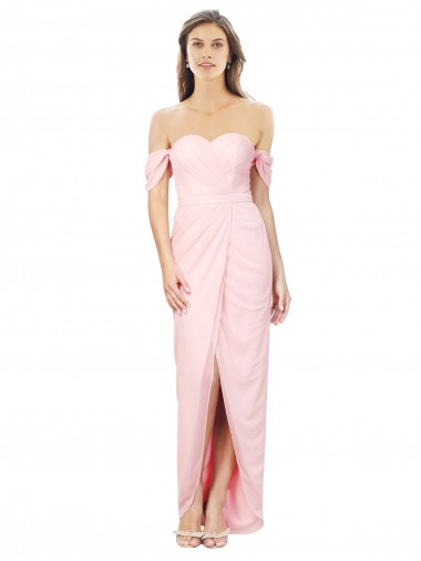 Soft Chiffon Off the Shoulder Sleeveless High Low Bridesmaid Dress Toowoomba
