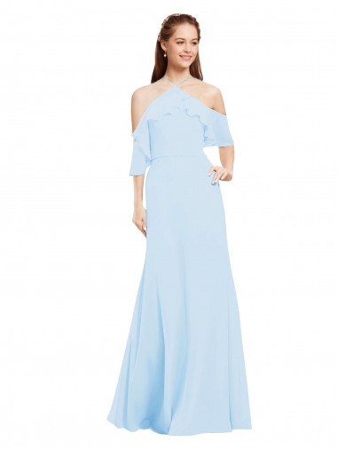 Soft Chiffon Halter Neck Long Cold Shoulder Formal Dress / Bridesmaid Dress Toowoomba