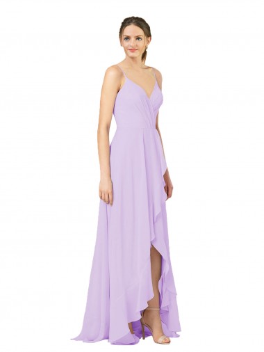 Open Back Soft Chiffon V-Neck Long Sleeveless High Low Bridesmaid Dress Toowoomba