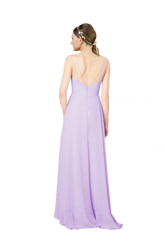 Open Back Soft Chiffon V-Neck Long Sleeveless High Low Bridesmaid Dress Toowoomba