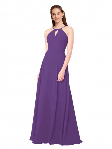 Plum Purple Soft Chiffon High Neck Long Sleeveless Bridesmaid Dress Toowoomba