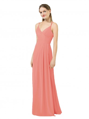 Keyhole Back Desert Rose Soft Chiffon V-Neck Long Sleeveless Bridesmaid Dress Toowoomba