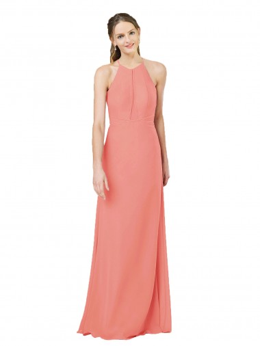 Keyhole Back Desert Rose Soft Chiffon Halter Neck Long Sleeveless Bridesmaid Dress Toowoomba