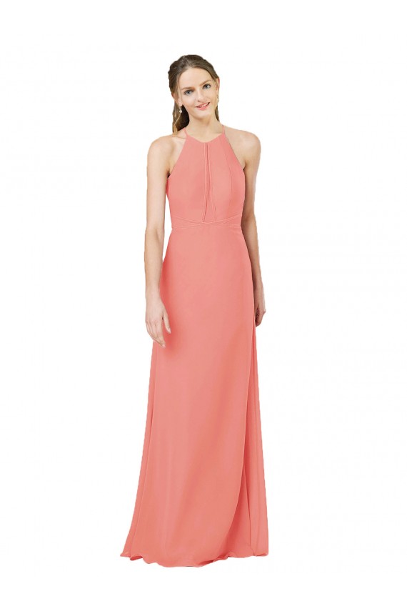 Keyhole Back Desert Rose Soft Chiffon Halter Neck Long Sleeveless Bridesmaid Dress Toowoomba