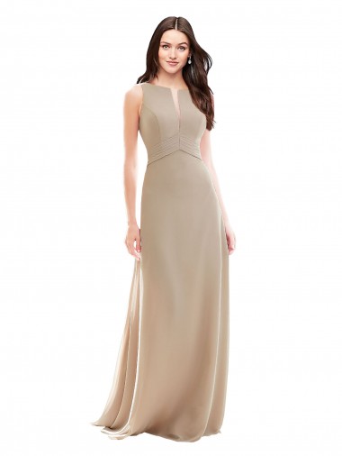 Champagne Soft Chiffon High Neck Long Sleeveless Bridesmaid Dress Toowoomba