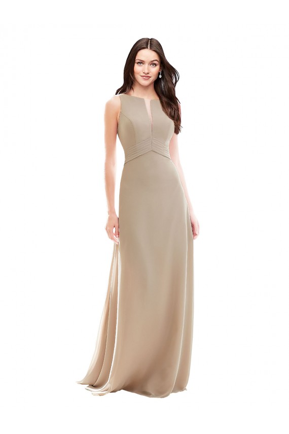 Champagne Soft Chiffon High Neck Long Sleeveless Bridesmaid Dress Toowoomba