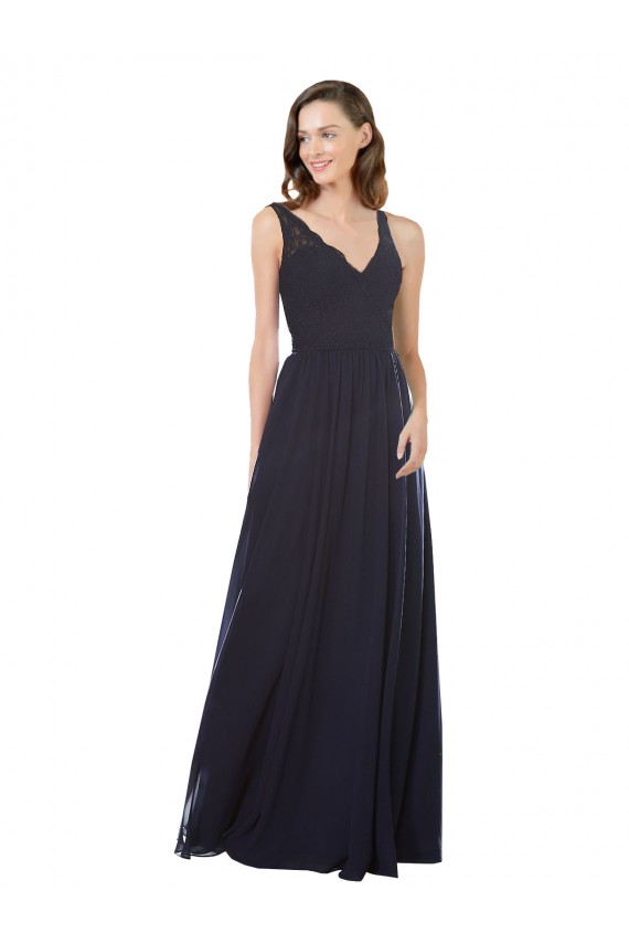 Keyhole Back Soft Chiffon & Lace V-Neck Long Sleeveless Bridesmaid Dress Toowoomba