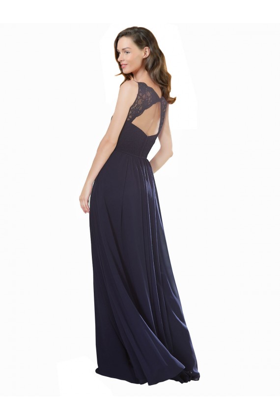 Keyhole Back Soft Chiffon & Lace V-Neck Long Sleeveless Bridesmaid Dress Toowoomba
