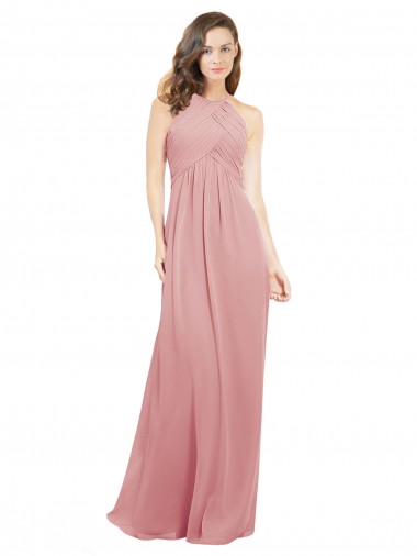 Keyhole Back Bliss Pink Soft Chiffon Halter Neck Long Sleeveless Bridesmaid Dress Toowoomba