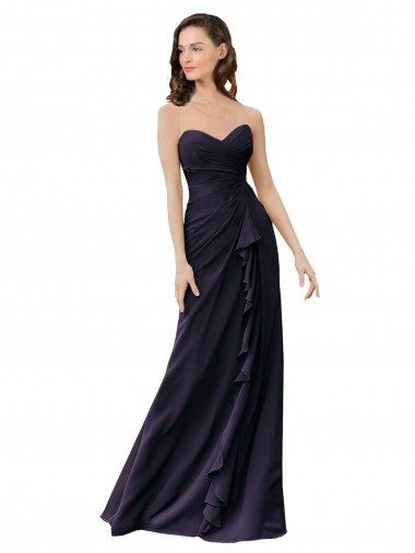 Dark Navy Soft Chiffon Sweetheart Long Sleeveless Bridesmaid Dress Toowoomba