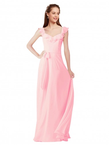 Soft Chiffon V-Neck Long Cap Sleeves Bridesmaid Dress Toowoomba
