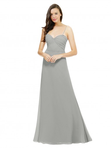 Silver Chiffon Spaghetti Straps Long Sleeveless Bridesmaid Dress Toowoomba