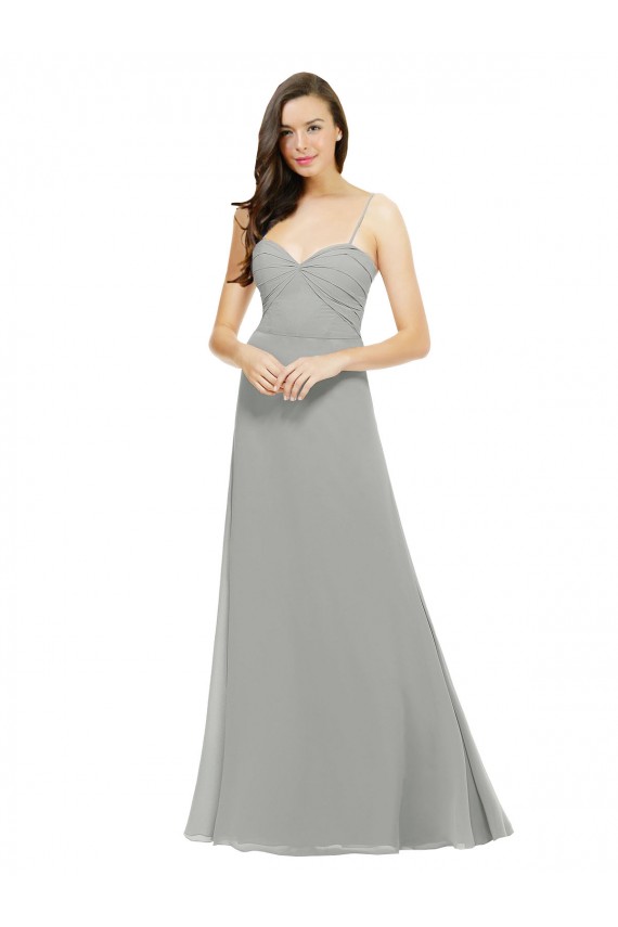 Silver Chiffon Spaghetti Straps Long Sleeveless Bridesmaid Dress Toowoomba