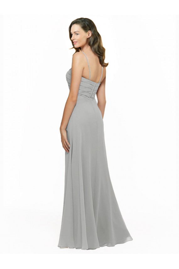 Silver Chiffon Spaghetti Straps Long Sleeveless Bridesmaid Dress Toowoomba