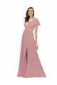 V-Back Dusty Pink Chiffon V-Neck Long Flutter Sleeves Bridesmaid Dress / Evening Dress Toowoomba