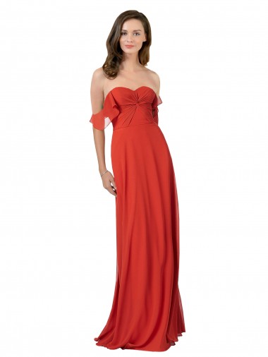 V-Back Red Soft Chiffon Sweetheart Long Sleeveless Bridesmaid Dress Toowoomba