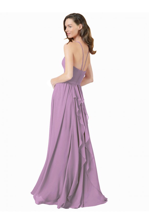 Dark Lavender Soft Chiffon Halter Neck Long Sleeveless Bridesmaid Dress Toowoomba
