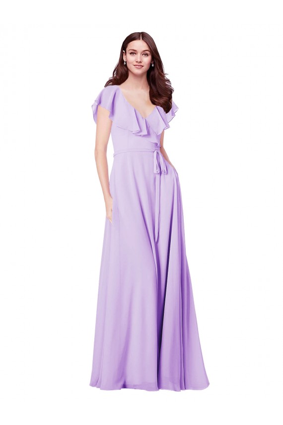 V-Back Lilac Soft Chiffon V-Neck Long Cap Sleeves Bridesmaid Dress / Formal Dress Toowoomba