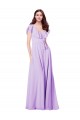 V-Back Lilac Soft Chiffon V-Neck Long Cap Sleeves Bridesmaid Dress / Formal Dress Toowoomba