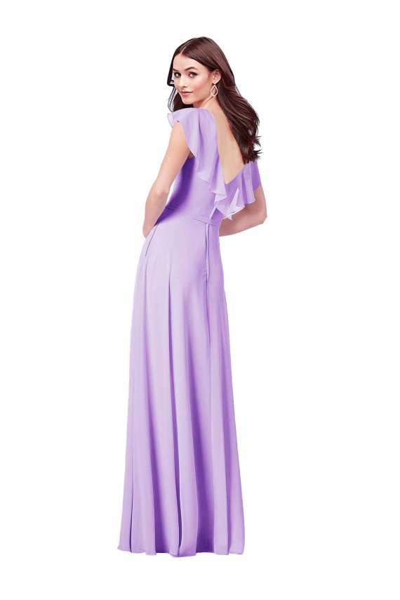 V-Back Lilac Soft Chiffon V-Neck Long Cap Sleeves Bridesmaid Dress / Formal Dress Toowoomba