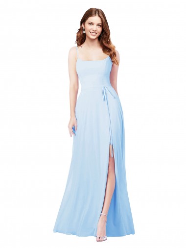 Light Sky Blue Soft Chiffon Spaghetti Straps Long Sleeveless Bridesmaid Dress Toowoomba