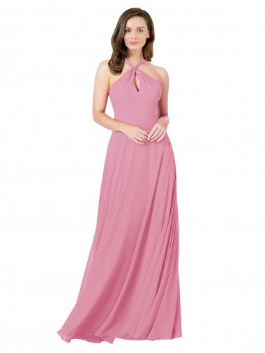 Keyhole Back Soft Chiffon Halter Neck Long Sleeveless Prom Dress / Bridesmaid Dress Toowoomba