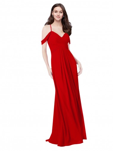 Open Back Dark Red Soft Chiffon V-Neck Long Sleeveless Bridesmaid Dress Toowoomba