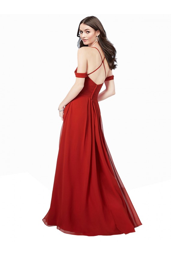 Open Back Dark Red Soft Chiffon V-Neck Long Sleeveless Bridesmaid Dress Toowoomba