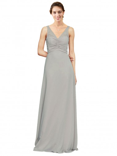 Silver Soft Chiffon V-Neck Long Sleeveless Bridesmaid Dress Toowoomba