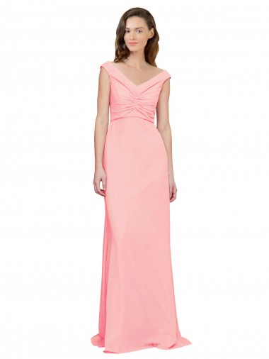 Salmon Soft Chiffon V-Neck Long Sleeveless Bridesmaid Dress Toowoomba