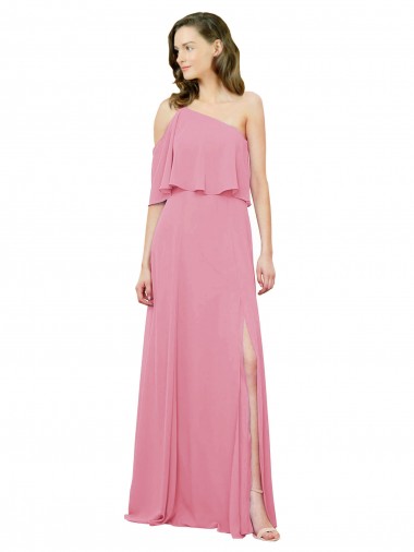 Skin Pink Soft Chiffon One Shoulder Long Sleeveless Bridal Party Dress Toowoomba