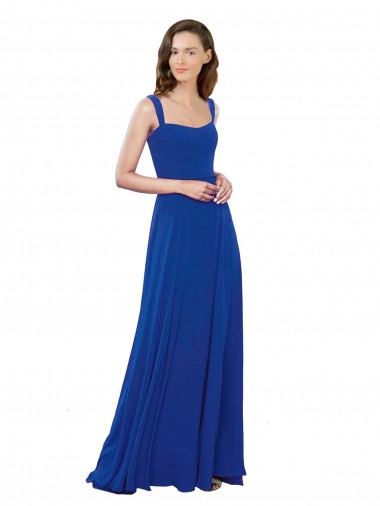 Royal Blue Soft Chiffon Square Neck Long Sleeveless Bridesmaid Dress Toowoomba