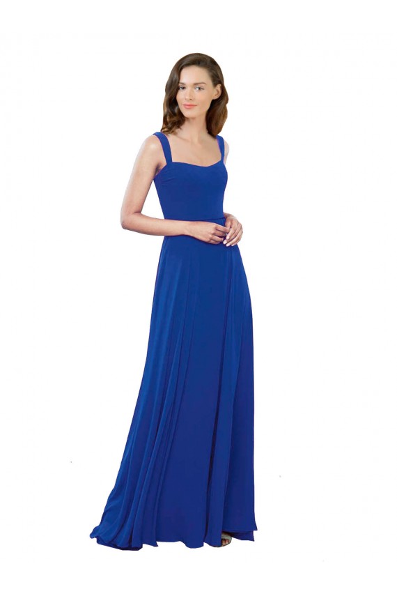 Royal Blue Soft Chiffon Square Neck Long Sleeveless Bridesmaid Dress Toowoomba