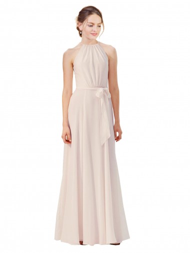 Soft Chiffon Bateau Neck Long Sleeveless Bridesmaid Dress Toowoomba