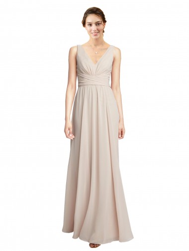 Cream Pink Soft Chiffon V-Neck Long Sleeveless Formal Dress / Bridesmaid Dress Toowoomba