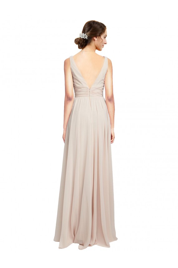Cream Pink Soft Chiffon V-Neck Long Sleeveless Formal Dress / Bridesmaid Dress Toowoomba