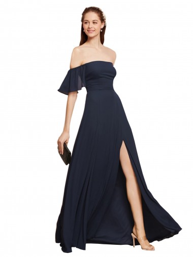 A-Line Soft Chiffon Off the Shoulder Long Sleeveless Prom Dress / Bridesmaid Dress Toowoomba