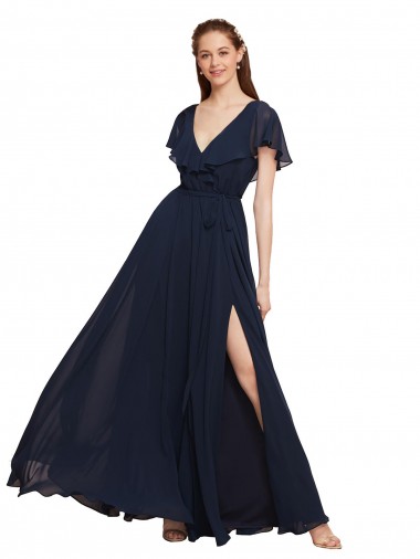 V-Back Chiffon V-Neck Long Cap Sleeves Evening Gowns / Bridesmaid Dresses Toowoomba