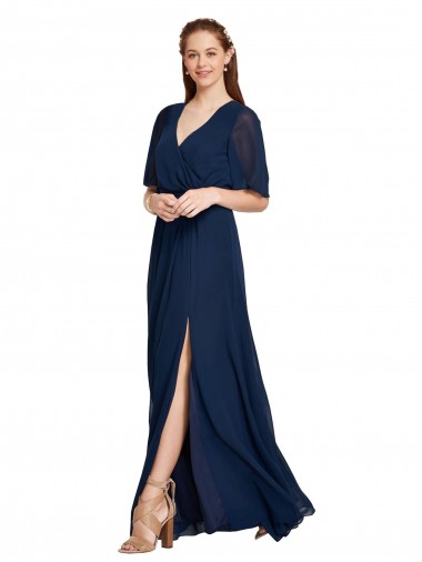 Soft Chiffon V-Neck Long Flutter Sleeves Bridesmaid Dress / Formal Dress Toowoomba