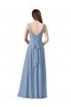 Dusty Blue Chiffon V-Neck Long Sleeveless Wedding Party Dress Toowoomba