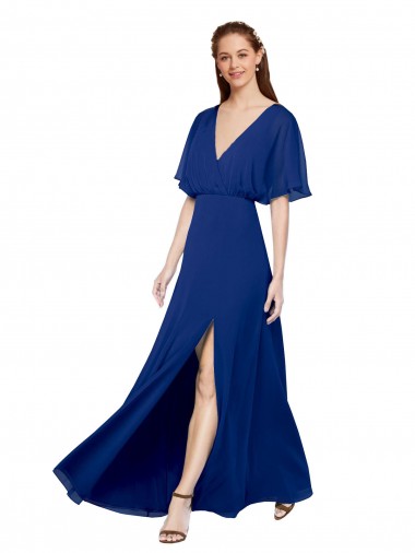 Open Back Chiffon V-Neck Long Flutter Sleeves Bridesmaid Dress / Evening Gowns Toowoomba