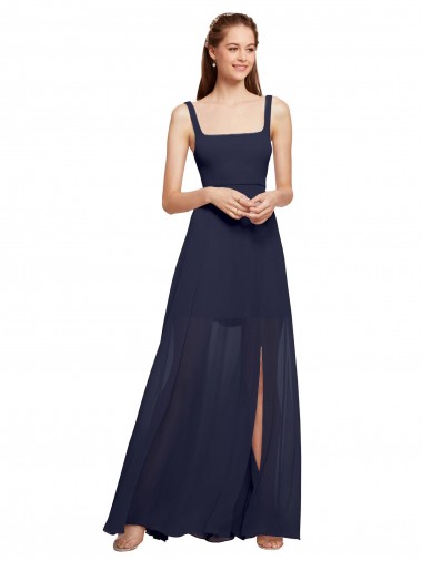 Dark Navy Chiffon Spaghetti Straps Long Sleeveless Bridesmaid Dress / Evening Dress Toowoomba